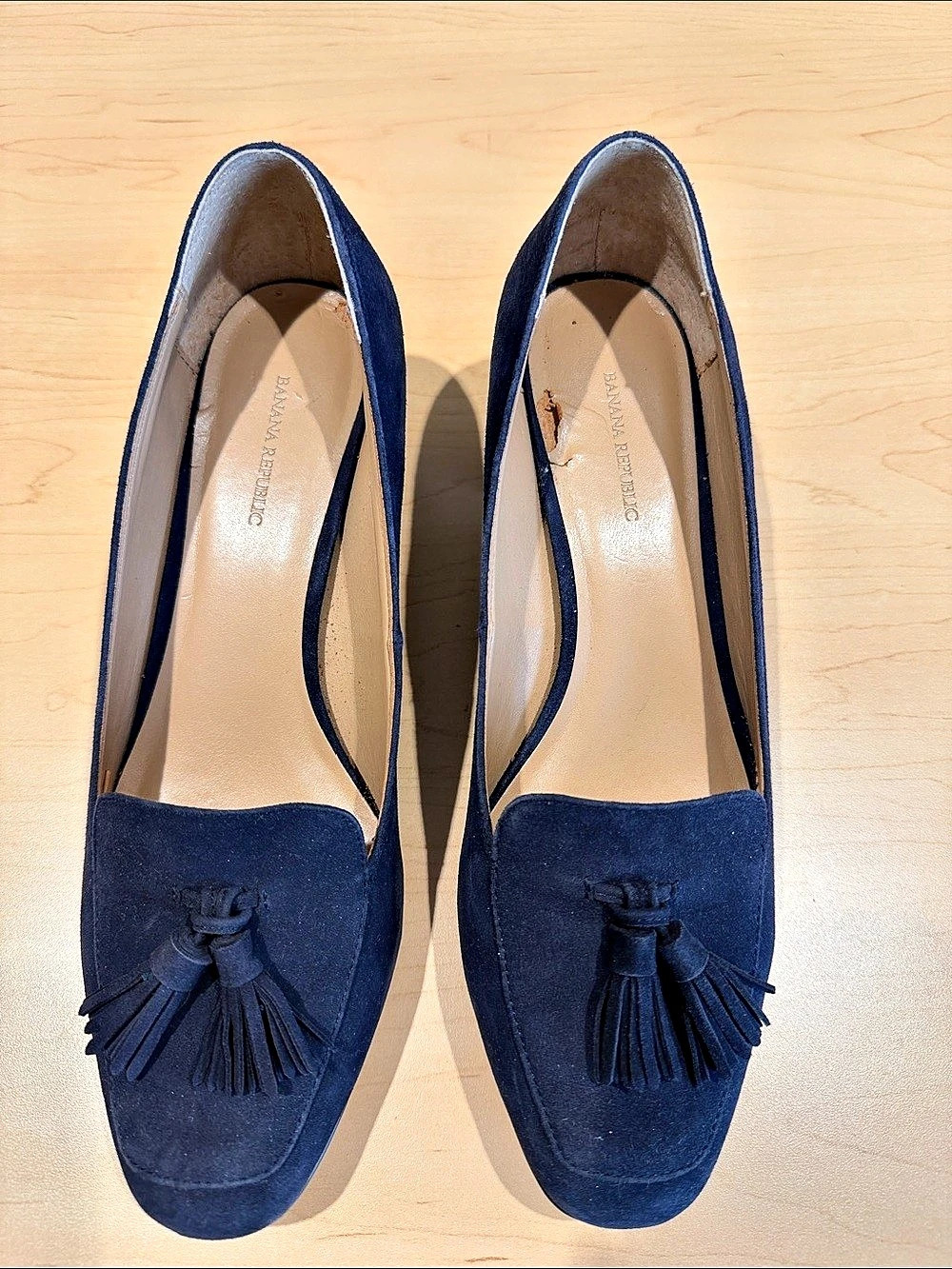 Banana Republic Navy Suede Tassel Block Heel Loafers US 10